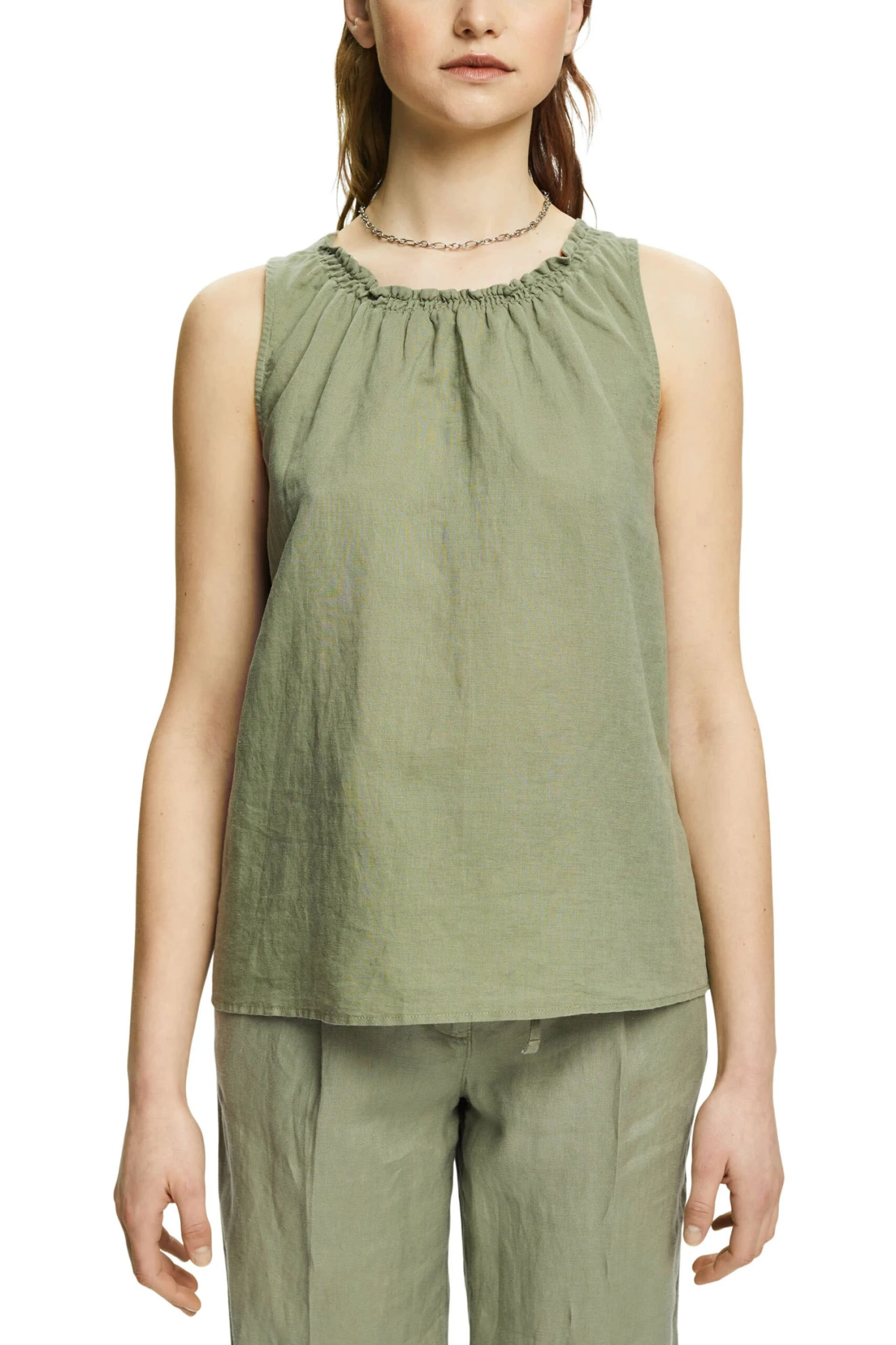 Edc By Esprit Ärmellos Bluse Einem Leinenmix Light Khaki 2 Edc By Esprit Ärmellos Bluse Einem Leinenmix Light Khaki - Image 2