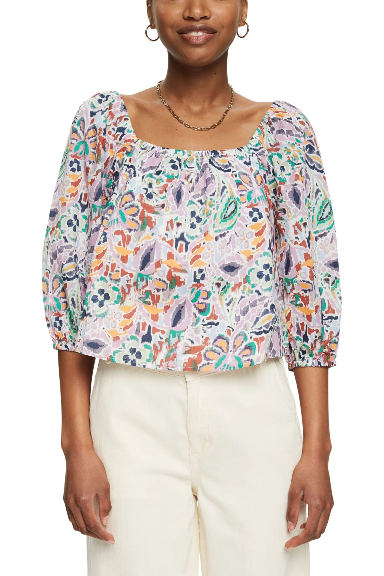 Edc By Esprit Gemustertes Shirt Mit Karree-Ausschnitt Green 4 2 Edc By Esprit Gemustertes Shirt Mit Karree-Ausschnitt Green 4 - Image 2