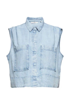 Edc By Esprit Kurze Bluse In Denimoptik Blue Bleached
