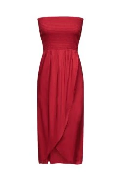 ESPRIT Gesmoktes Schlauchkleid In Midilänge Dark Red