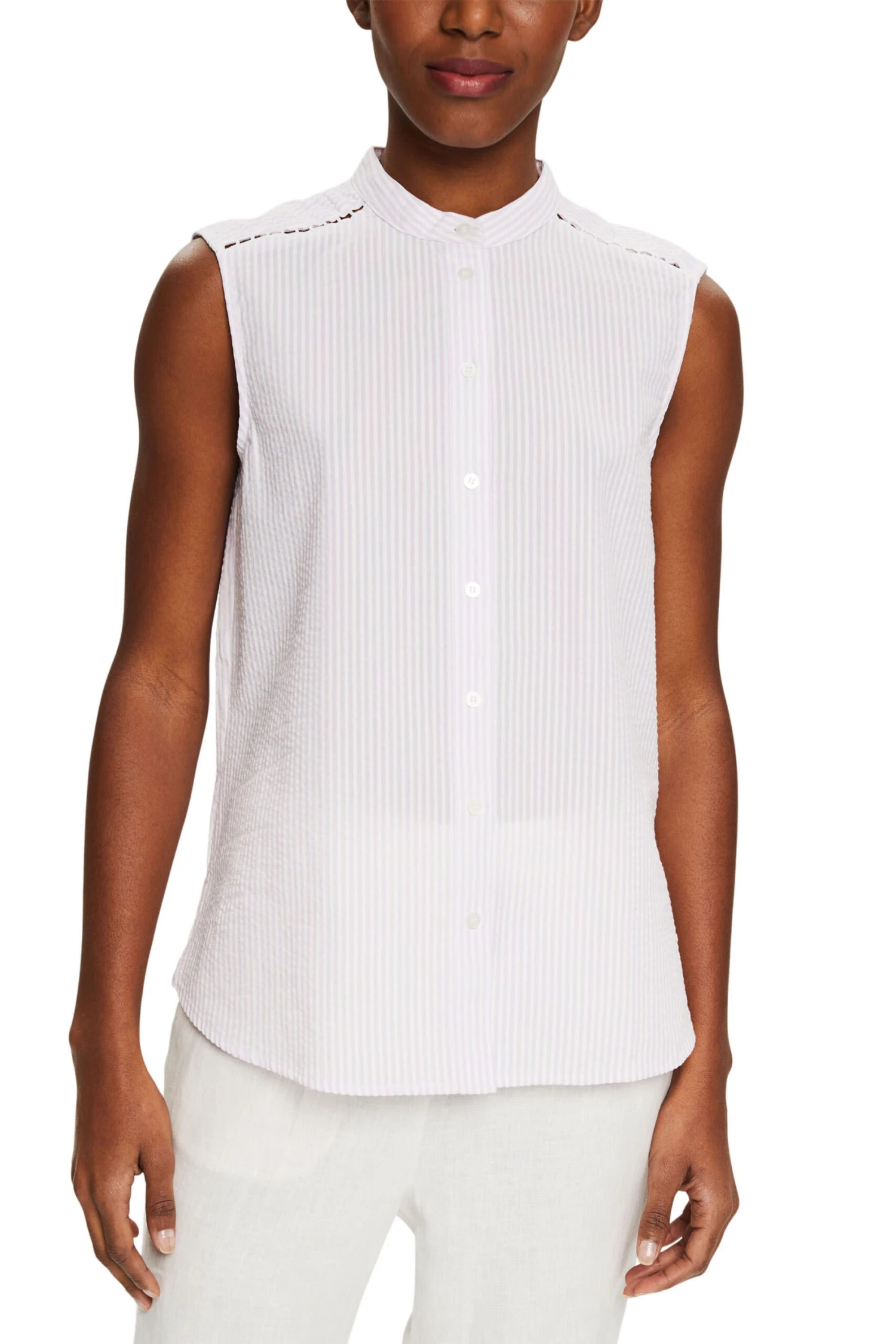 ESPRIT Kurzärmelige Bluse Mit Längsstreifen Lilac 3 2 ESPRIT Kurzärmelige Bluse Mit Längsstreifen Lilac 3 - Image 2