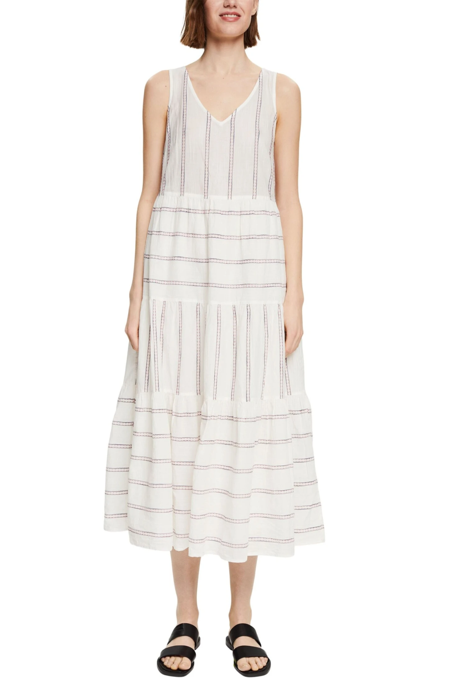 ESPRIT Midikleid Mit Gestickten Streifen Off White 3 2 ESPRIT Midikleid Mit Gestickten Streifen Off White 3 - Image 2